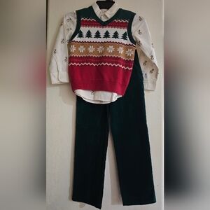 GYMBOREE Boys Sweater, reindeer Shirt, And Green Velvet Pants